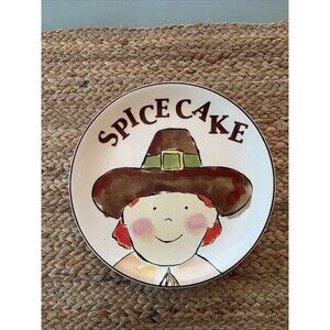 R Table Pilgrim Thanksgiving Themed Dessert Appetizer Plate Ceramic 8.25"